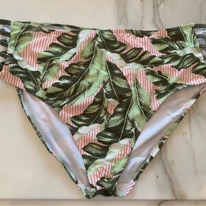 Lysse Green and Pink Leaf Print Bikini Bottom